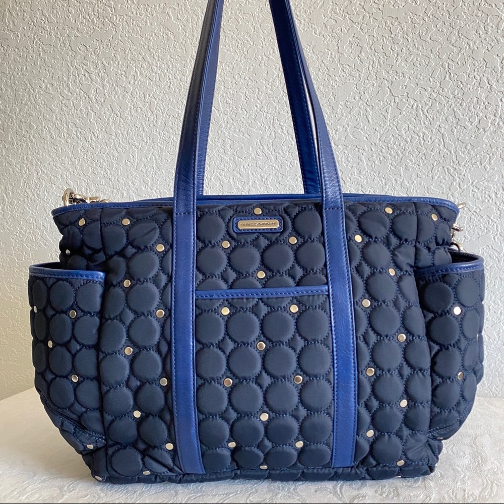 Rebecca Minkoff navy quilted studded multi purpose organizer tote bag